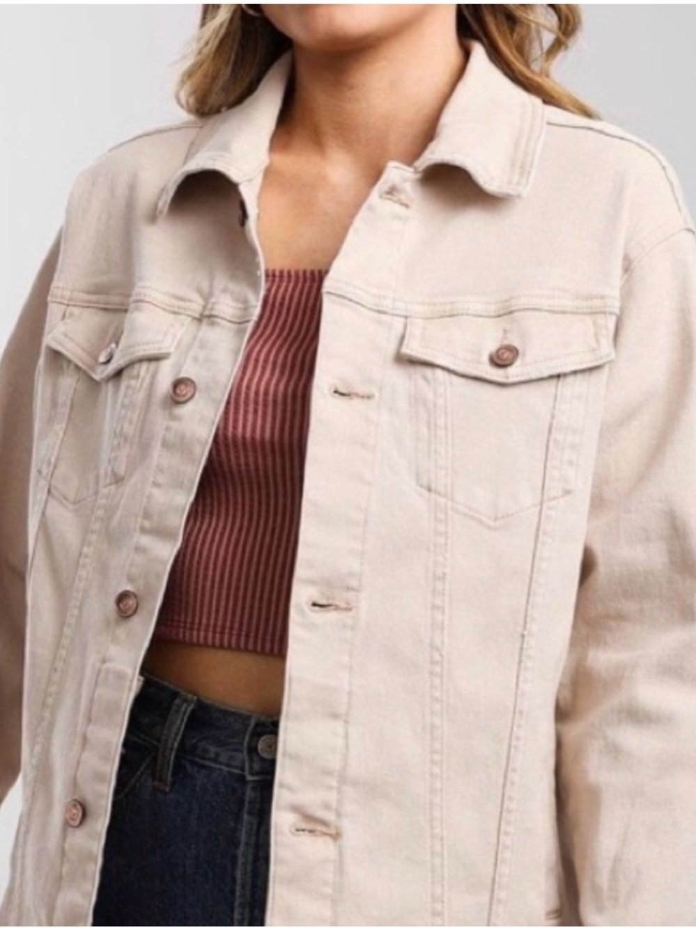 Vigoss women’s  Light Beige Denim Jacket - Casual Utility Style